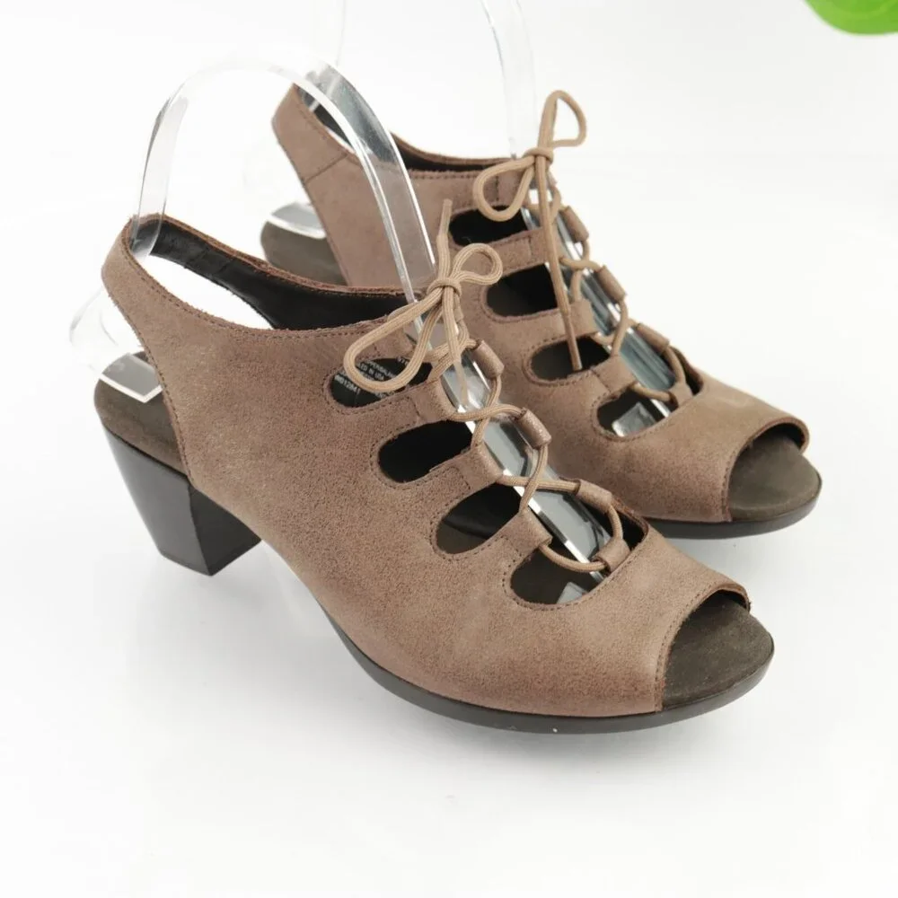 Munro Womens Jille Sandal Size 6 Brown Leather Block Heel Lace Up Gladiator Shoe